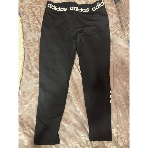 Adidas Climawarm Fleece Lined Athletic Winter Leggings Ankle Stripe Women’s  XL - Picture 2 of 4